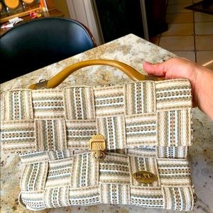 Vintage Fermani woven purse with wooden handle